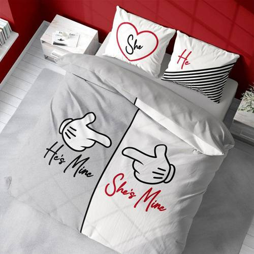 4103 A Holland 129 Pościel bawełniana He`s Mine She`s Mine Detexpol szary/biały